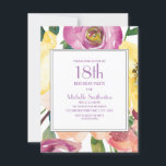 Purple Yellow Pink Watercolor Floral 18th Birthday Invitation<br><div class="desc">Purple, yellow, and pink watercolor floral botanical 18th birthday party invitation for women. Text and fonts are completely customizable with Zazzle's design tool, so design your invitations for any age and just the way you want them. Contact us for help with customization or to request matching products to complete your...</div>