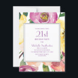 Purple Yellow Pink Watercolor Floral 21st Birthday Invitation<br><div class="desc">Purple, yellow, and pink watercolor floral botanical 21st birthday party invitation for women. Text and fonts are completely customizable with Zazzle's design tool, so design your invitations for any age and just the way you want them. Contact us for help with customization or to request matching products to complete your...</div>