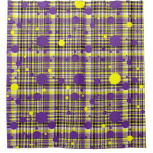 Purple Yellow Plaid Shower Curtain Modern Abstract