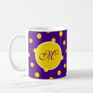 Purple Yellow Polka Dot Initial Fun Pretty Custom Coffee Mug