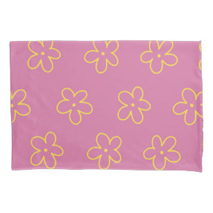 Purple Yellow Retro Y2K Bold Blossom Floral Pillowcase