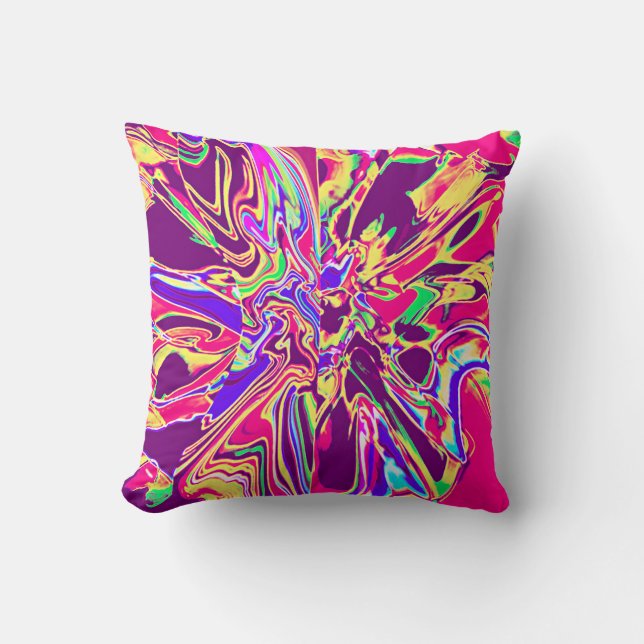Purple Yellow Rose Blue Abstract Art Flower Design Throw Pillow (Front)
