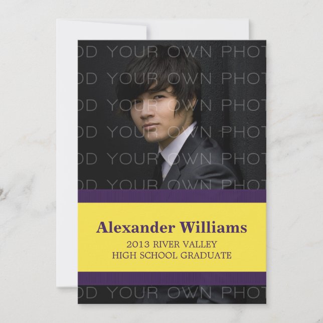 Purple/Yellow School Colour Stripes Grad Invite (Front)