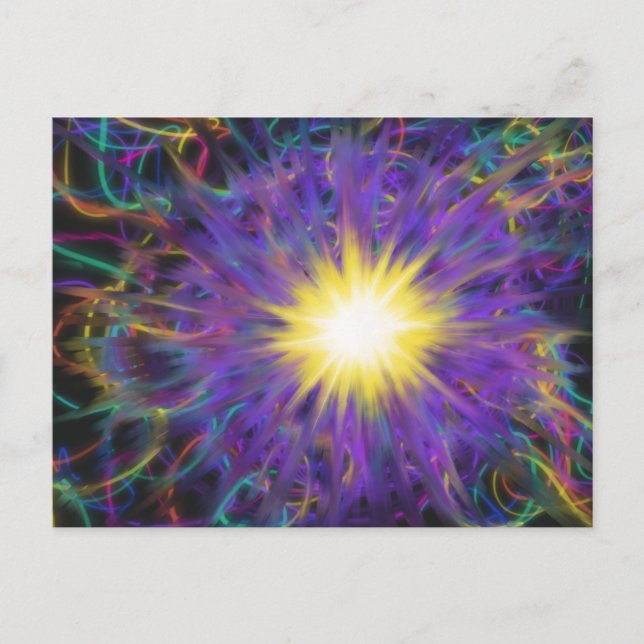 Purple yellow starburst funky colourful arty star postcard (Front)