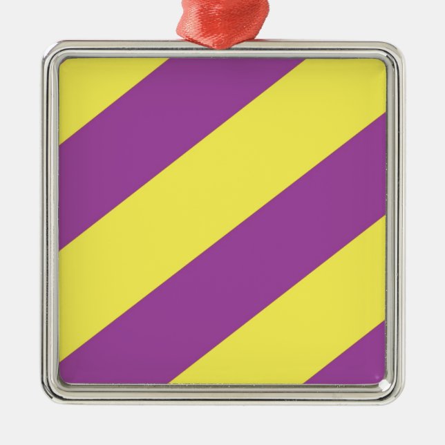 Purple & Yellow Stripes Metal Ornament (Front)