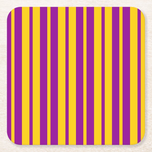Purple Yellow Stylish Stripes Pattern Design  Square Paper Coaster (Front)