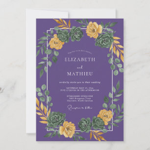 Purple Yellow Succulent Eucalyptus Wedding Invitation