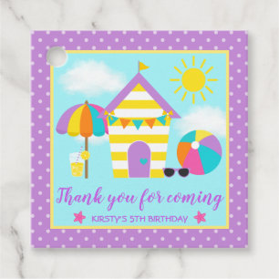 Purple & Yellow Summer Beach Hut Birthday Favour Tags