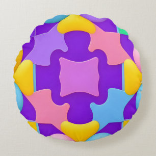 Purple Yellow Teal Round Geometric Abstract Pillow