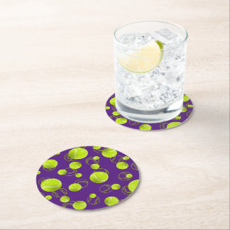 Purple Yellow Tennis Ball Pattern Round Paper Coaster