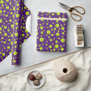 Purple Yellow Tennis Ball Pattern Wrapping Paper