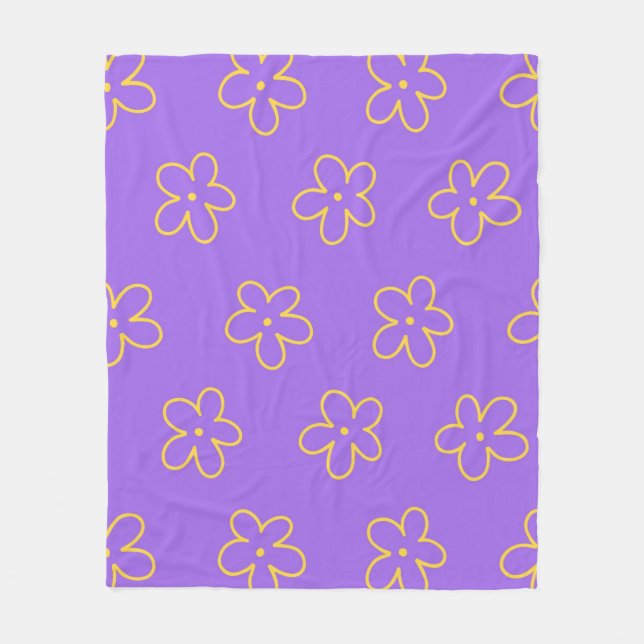 Purple Yellow Tropical Floral Botanical Summer Fleece Blanket (Front)