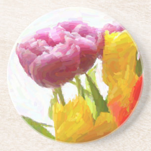 Purple & Yellow Tulips Sandstone Coaster