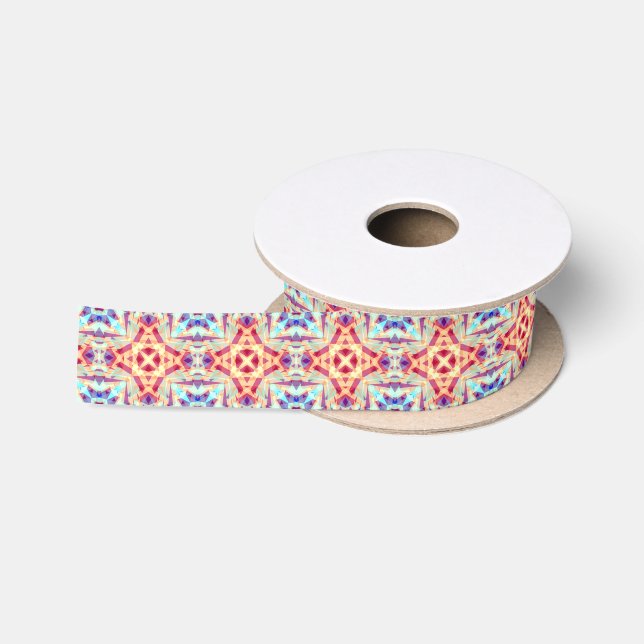 Purple Yellow Turquoise Red Geometric Moroccan Sat Satin Ribbon (Spool)