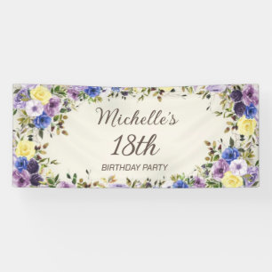 Purple Yellow Watercolor Floral 18th Birthday Banner