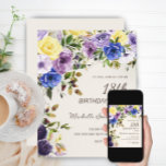 Purple Yellow Watercolor Floral 18th Birthday Invitation<br><div class="desc">Pretty purple and yellow watercolor floral botanical watercolor 18th birthday party invitation for women. Text is an elegant calligraphy brush font and is aligned on the right side of the card. This birthday party invitation is perfect for your springtime or summer celebration. Contact me for assistance with customization or to...</div>