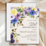 Purple Yellow Watercolor Floral 21st Birthday Invitation<br><div class="desc">Pretty purple and yellow watercolor floral botanical watercolor 21st birthday party invitation for women. Text is an elegant calligraphy brush font and is aligned on the right side of the card. This birthday party invitation is perfect for your springtime or summer celebration. Contact me for assistance with customization or to...</div>