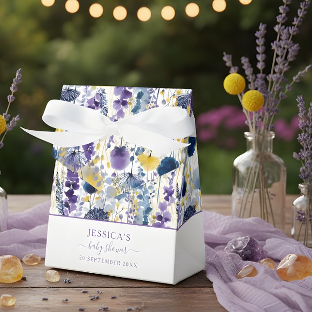 Purple Yellow Watercolor Wildflower Baby Shower Favor Box (Creator Uploaded)