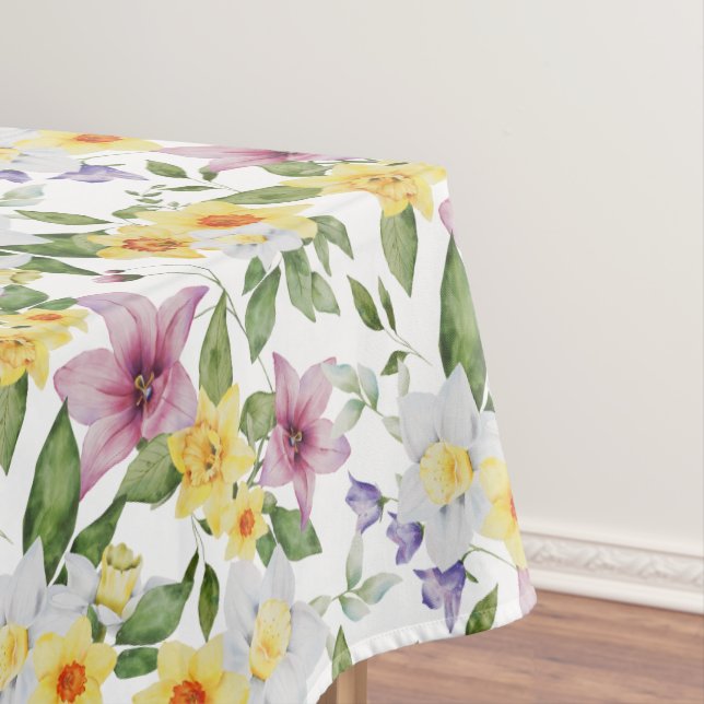 Purple Yellow White Green Floral Elegant Chic Tablecloth (In Situ)