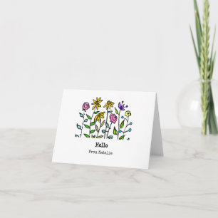 Purple Yellow Wildflowers Personalized Retro Hello Note Card
