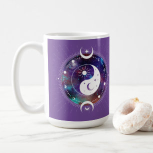 Purple Yin Yang Galaxy and Crescent Moon Mystical Coffee Mug