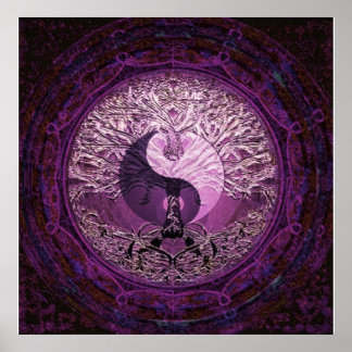 Purple Yin Yang with Tree of Life Poster