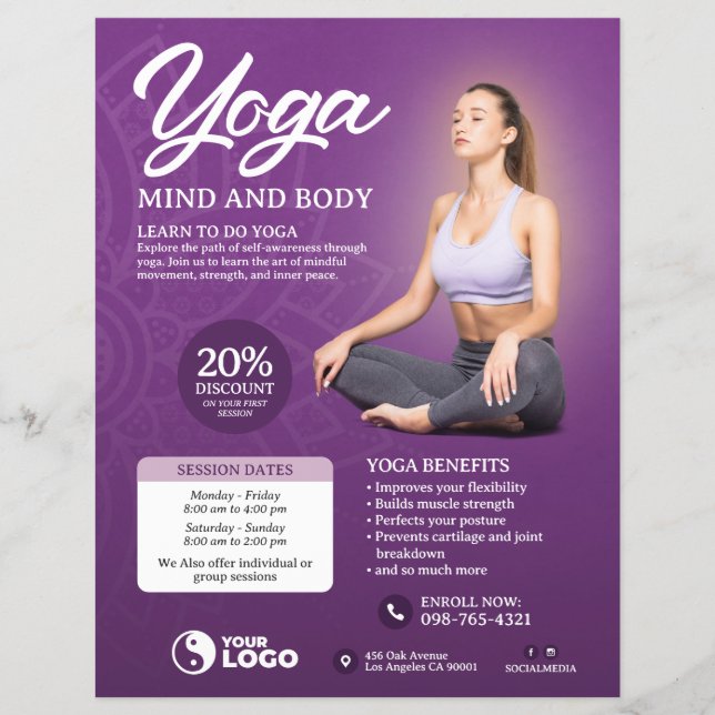 Purple Yoga Class  Flyer (Front)