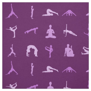 Purple Yoga Poses Printed Fabric by the Yard