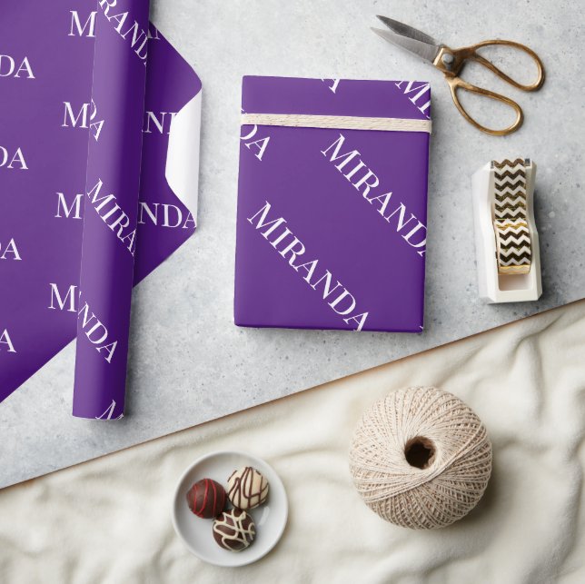 Purple Your Name Typography Pretty Girly Wrapping Paper (Crafts)