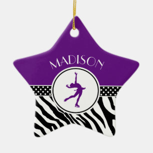 Purple Your Name Zebra Print Figure Skating Ceramic Ornament