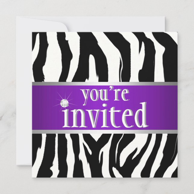 Purple Zebra Birthday Invitation (Front)