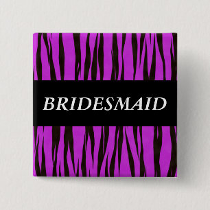 Purple Zebra Bridesmaid 2 Inch Square Button