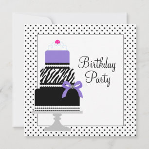 Purple Zebra Cake Cupcake Birthday Party Invitatio Invitation