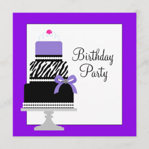 Purple Zebra Cake Cupcake Invitation de fête d'ann