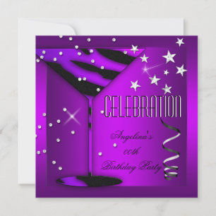 Purple Zebra Glass Celebration Birthday Party Invitation