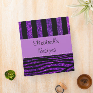 Purple Zebra, Glitter, Purple Stripes, Your Name Binder