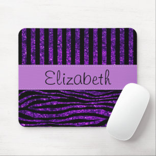 Purple Zebra, Glitter, Purple Stripes, Your Name Mouse Pad