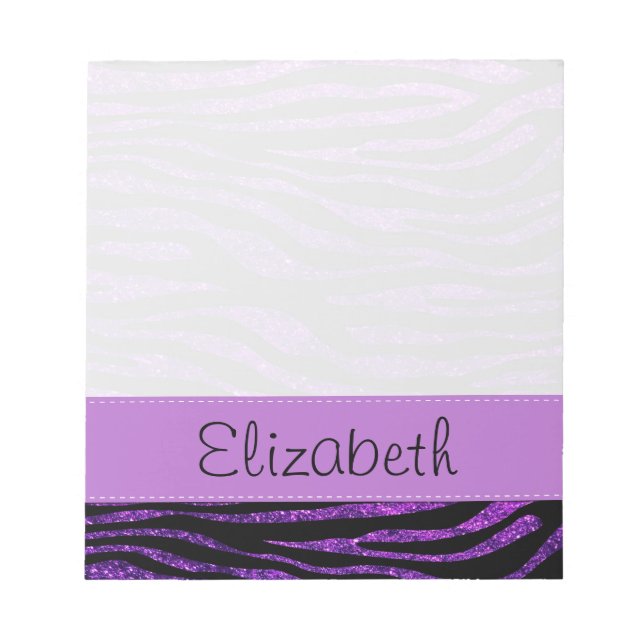 Purple Zebra, Glitter Zebra, Stripes, Your Name Notepad (Front)
