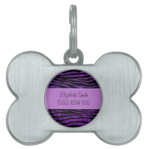 Purple Zebra, Glitter Zebra, Stripes, Your Name Pet ID Tag