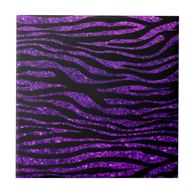 Purple Zebra, Glitter Zebra, Zebra Print, Stripes Tile (Front)