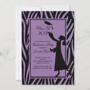 Purple Zebra Graduation Invitation Silhouette Grad