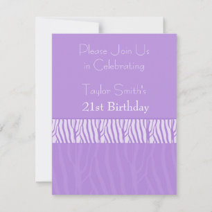 Purple Zebra Imprimer 21e Invitation d'anniversair