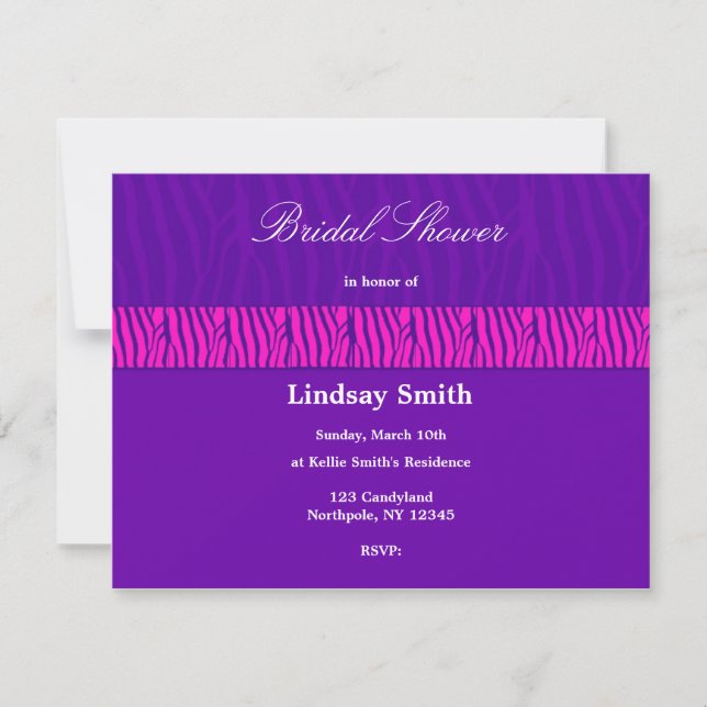 Purple Zebra Pattern Bridal Shower Invitation (Front)
