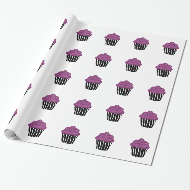 Purple Zebra Pattern Cupcake Wrapping Paper (Unrolled)