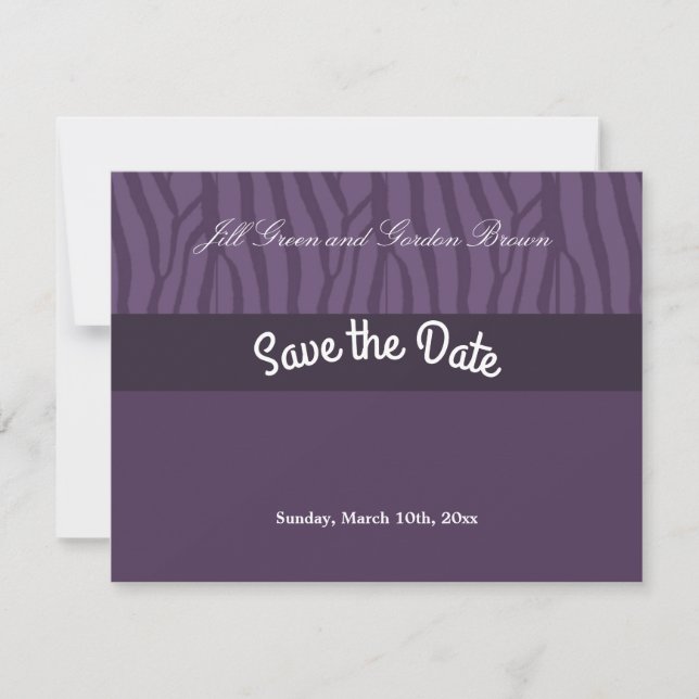 Purple Zebra Pattern Save the Date (Front)