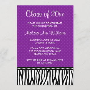 Purple Zebra Polka Graduation Announcement