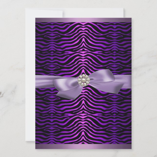 Purple Zebra Print & Bow Sweet16 Invitation d'anni (Devant)
