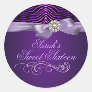 Purple Zebra Print & Bow Sweet 16 Envelope Sticker