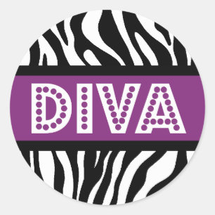 Purple & Zebra Print DIVA Typography Party Sticker