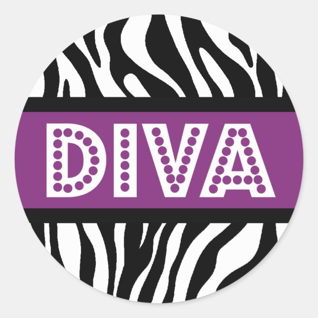 Purple & Zebra Print DIVA Typography Party Sticker (Front)